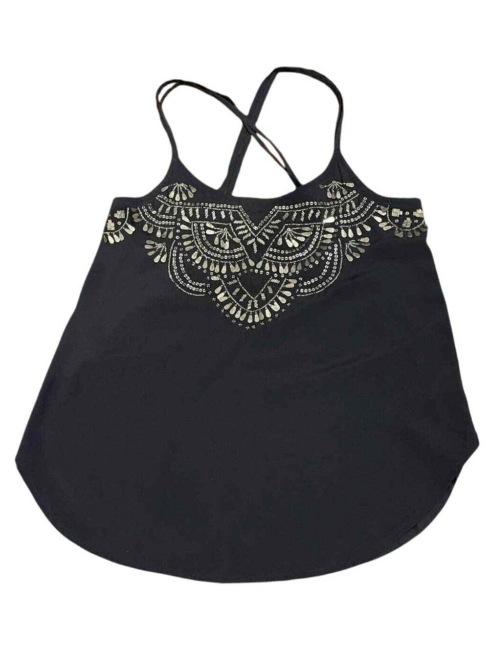 Womens Spaghetti Strap Tank Top Women Sz XS Abercrombie & Fitch Navy Beaded Boho - Picture 2 of 16